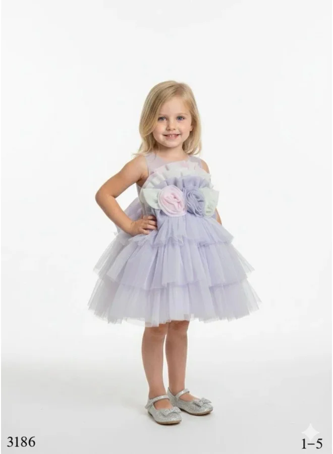 فيا بامبينو Lilac Rosette Layered Tulle Dress