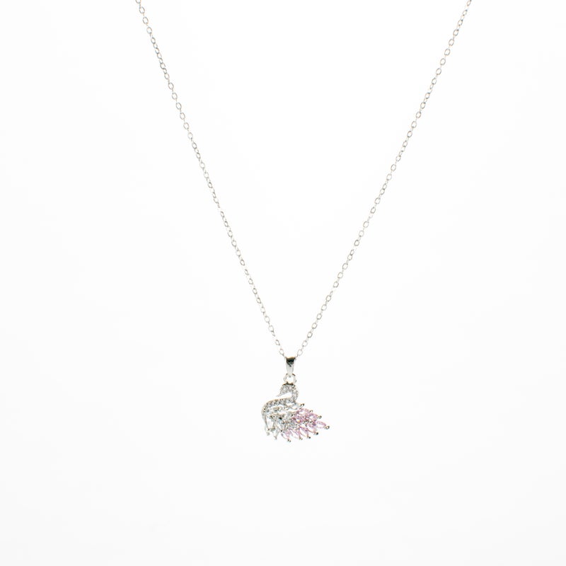 سلسلة استانليس ستيل فضي مع دلاية شكل فلامينجو مرصعة بفصوص الزيركون البينك - Image 1