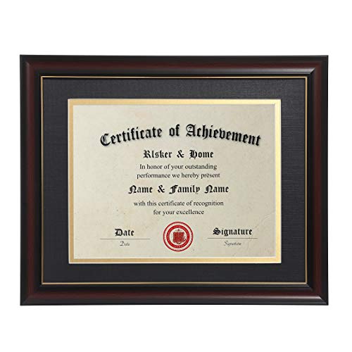 ELSKER&HOME 8.5x11 Diploma Frames with Mat, Classic Cherry Wood, 8.5x11 or 11x14 Inch - Double Matte Black with Gold Rim - Image 1