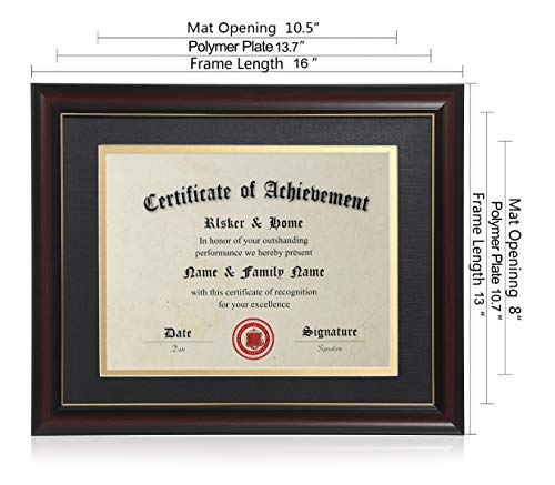ELSKER&HOME 8.5x11 Diploma Frames with Mat, Classic Cherry Wood, 8.5x11 or 11x14 Inch - Double Matte Black with Gold Rim - Image 4