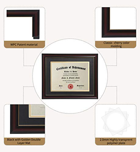 ELSKER&HOME 8.5x11 Diploma Frames with Mat, Classic Cherry Wood, 8.5x11 or 11x14 Inch - Double Matte Black with Gold Rim - Image 5