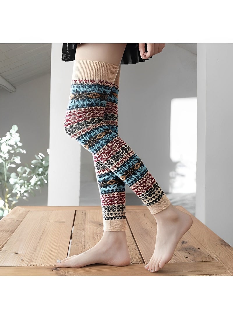 REOCLE - Women's Leg Warmers Thick Warm Wool Stockings Leg Warmers Chunky Knit Leg Warmers Stockings Legging Stocking Warm Socks - Image 1