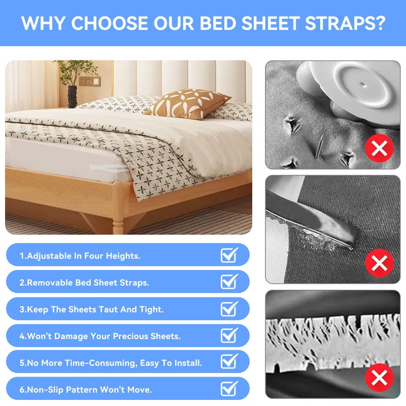 CaLeQi CaLeQi Bed Sheet Holder Adjustable - Sheet Holders Keep Sheets Firm & Tight Secures Thick mattresses (8cm+/3in+) Effortlessly No-Slip Grip Outperforms Traditional Sheet Holders  - Image 5