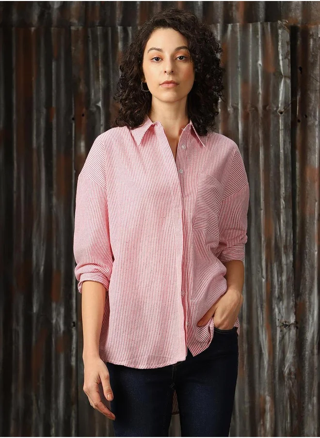 HIGH STAR Striped Pocket Detail Cotton Regular Fit Shirt