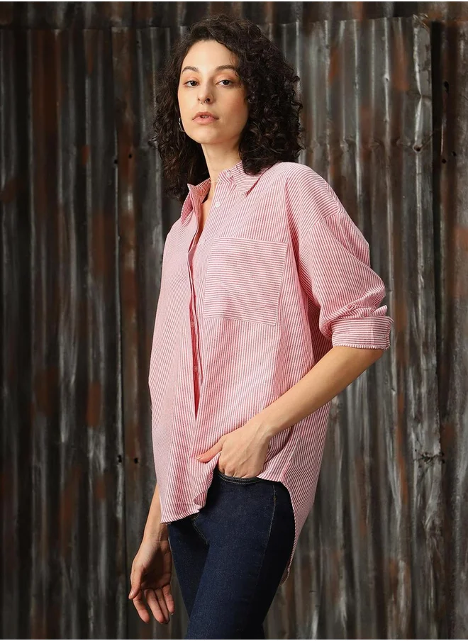 HIGH STAR Striped Pocket Detail Cotton Regular Fit Shirt