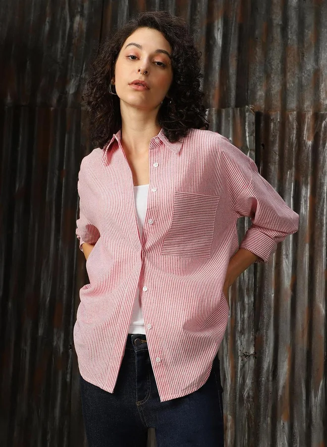 HIGH STAR Striped Pocket Detail Cotton Regular Fit Shirt