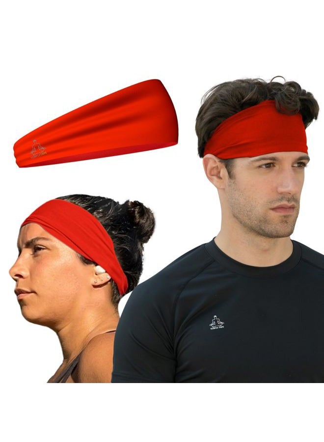 Temple Tape Headbands for Men and Women - Mens Sweatband & Sports Headband Moisture Wicking Workout Sweatbands for Running, Cross Training, Yoga and bike helmet friendly - Red - Image 1