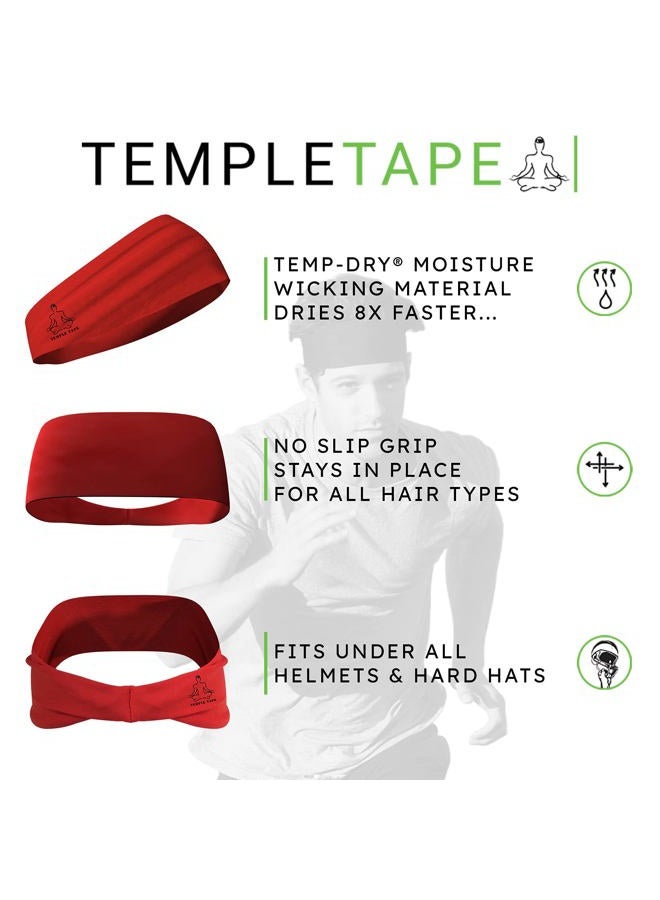 Temple Tape Headbands for Men and Women - Mens Sweatband & Sports Headband Moisture Wicking Workout Sweatbands for Running, Cross Training, Yoga and bike helmet friendly - Red - Image 5