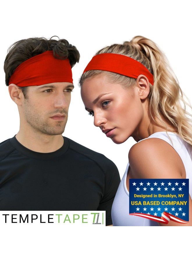 Temple Tape Headbands for Men and Women - Mens Sweatband & Sports Headband Moisture Wicking Workout Sweatbands for Running, Cross Training, Yoga and bike helmet friendly - Red - Image 3