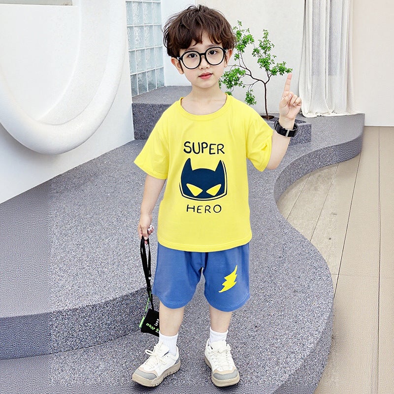 Kids Cotton Short Sleeve Outfit Set Super Lightning Cat