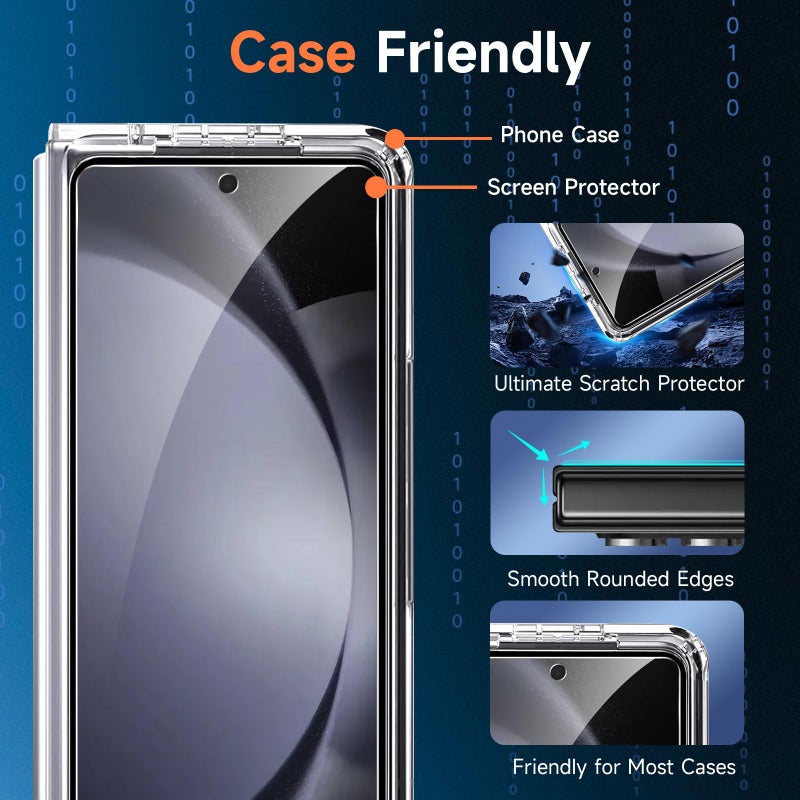 LYWHL 2-Pack Samsung Galaxy Z Fold 6 Screen Protector, Tempered Glass Front Screen Protector for Galaxy Z Fold 6 with Alignment Frame, Anti Scratch Bubble Free Case Friendly Easy Install - Transparent - Image 5
