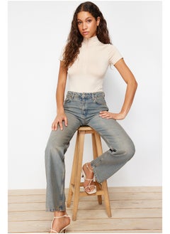 trendyol Stone Zipper Standing Collar Zippered Short Sleeves, Flexible Knitted Body TWOAW21BD0009  - Image 3