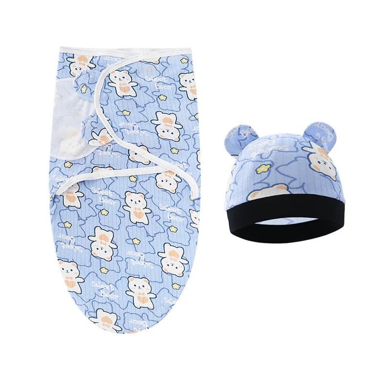 Y&D Baby Swaddling Cloth+Hat Set - Summer Lightweight Pure Cotton Easy Swaddle Wrap Adjustable for Newborns 0-3 Months - Infant Sleeping Bag for Swaddlers - Image 2