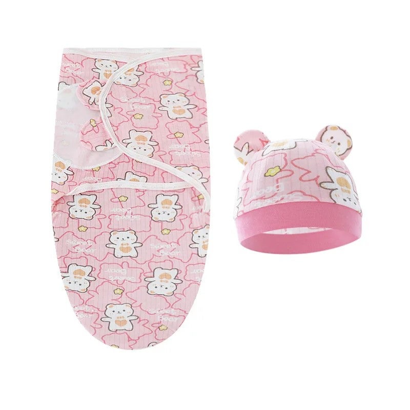 Y&D Baby Swaddling Cloth+Hat Set - Summer Lightweight Pure Cotton Easy Swaddle Wrap Adjustable for Newborns 0-3 Months - Infant Sleeping Bag for Swaddlers - Image 3