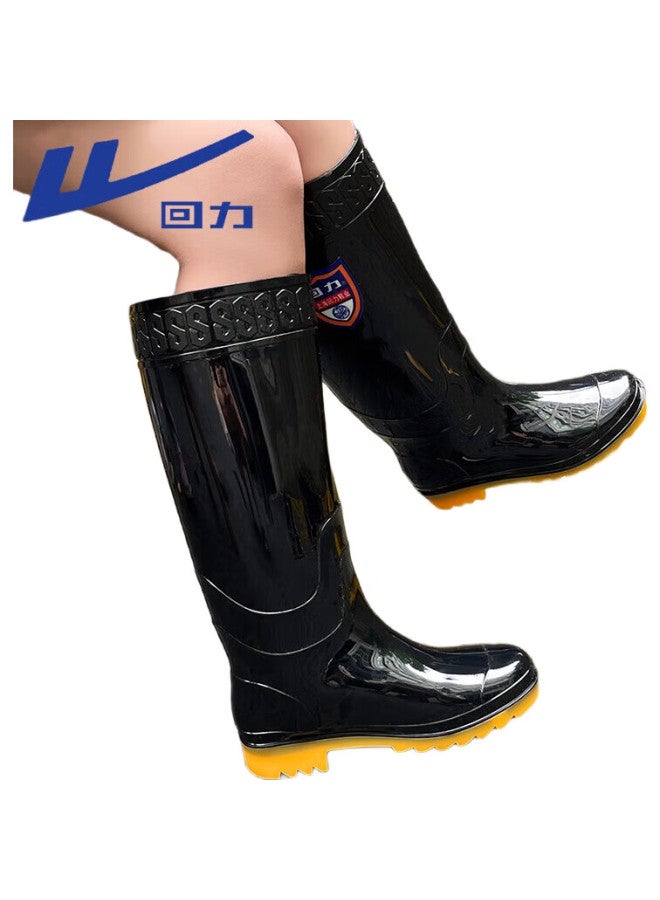 Pull Back Warrior Rain Boots For Men, Outdoor Waterproof Non-Slip Rubber Shoes, Durable Water Shoes, 67-1 Black High-Top Size 43 - Image 1