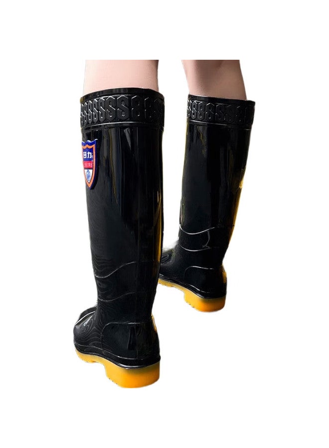 Pull Back Warrior Rain Boots For Men, Outdoor Waterproof Non-Slip Rubber Shoes, Durable Water Shoes, 67-1 Black High-Top Size 43 - Image 2