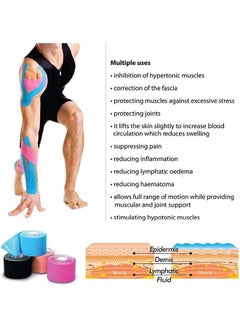 HaHaHai 5 Rolls Waterproof Breathable Kinesiology Tape, Athletic Elastic Kneepad Muscle Pain Relief Knee Taping for Gym Fitness Running Tennis Swimming Football (Black, Skin, Pink, Light Blue, Lilac)  - Image 4
