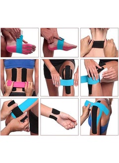 HaHaHai 5 Rolls Waterproof Breathable Kinesiology Tape, Athletic Elastic Kneepad Muscle Pain Relief Knee Taping for Gym Fitness Running Tennis Swimming Football (Black, Skin, Pink, Light Blue, Lilac)  - Image 5