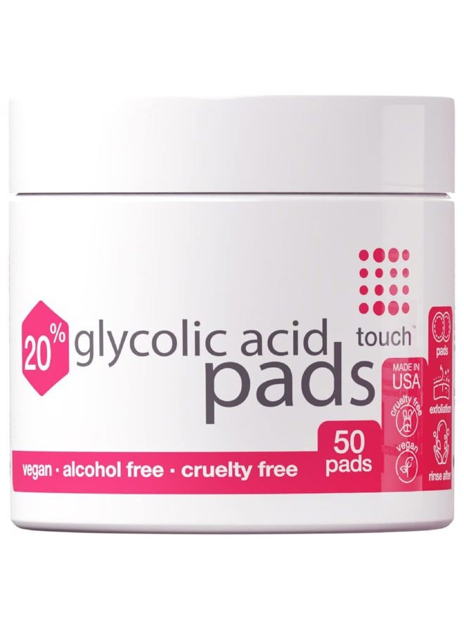 Touch 20% Glycolic Acid Pads Exfoliating And Resurfacing AHA Peel Face Wipes - Great for Dullness, Pores, Scars, Fine Wrinkles, Uneven Skin Tone & Texture, 50 Count - Image 1