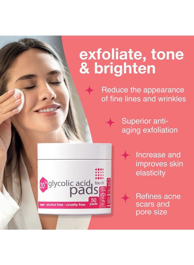 Touch 20% Glycolic Acid Pads Exfoliating And Resurfacing AHA Peel Face Wipes - Great for Dullness, Pores, Scars, Fine Wrinkles, Uneven Skin Tone & Texture, 50 Count - Image 2