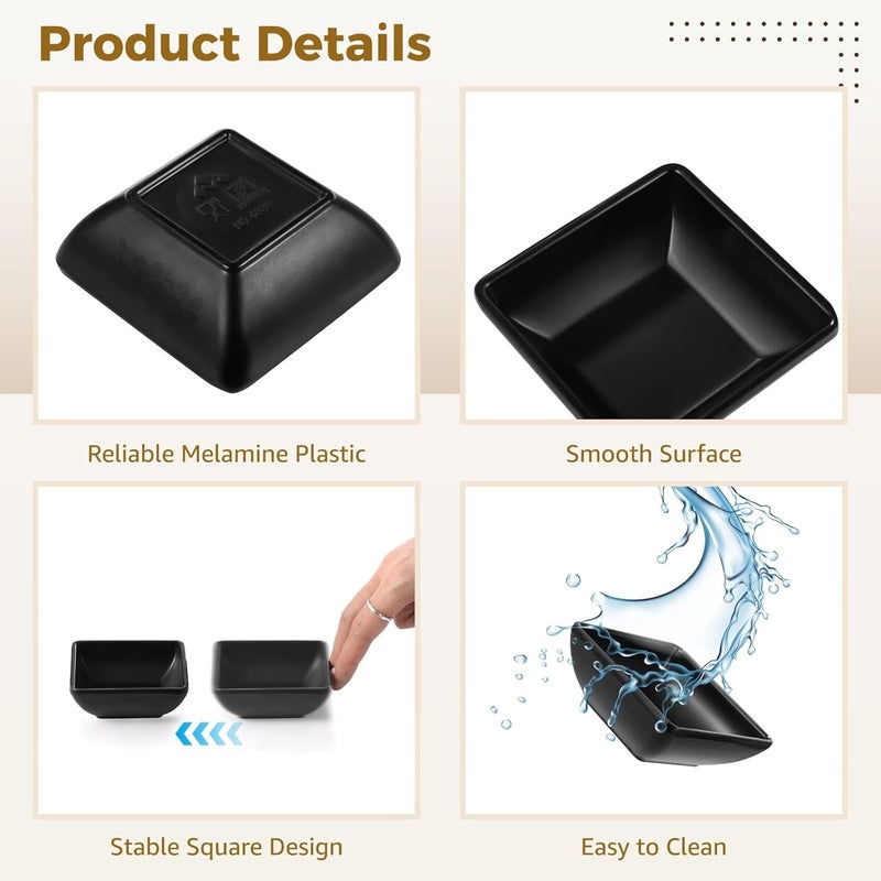 Homaisson 30 PCS Square Dipping Sauce Bowls Soy Sauce Dishes Dip Bowls 3 oz Black Small Dish Pinch Cups for Condiment Soy BBQ Desserts - Image 4