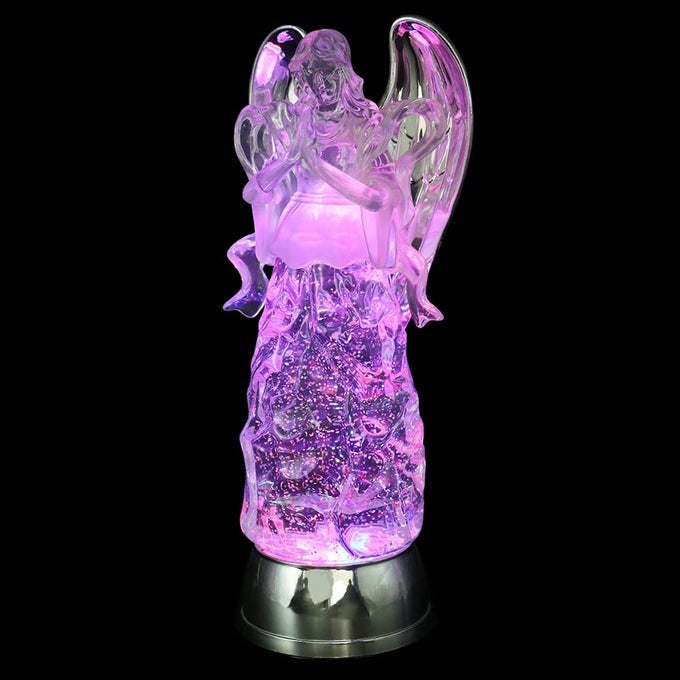 11 Angel Snow Globe Lantern Battery Operated with 6 Hour Timer Color Changing LED Light Praying Angel Swirling Glitter Water Lamp Thanksgiving Christmas Holiday Decor Gift