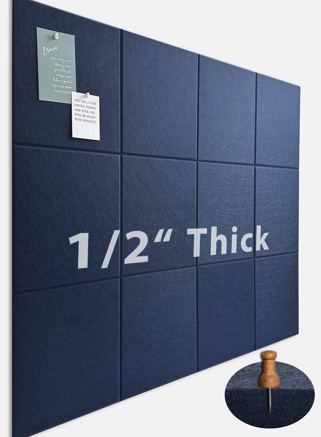 AkuDecor Large Cork Board for Office Wall Decor,48"x36"-12 Pack Felt Wall Tiles with 35 Push Pins, Thicker 0.47in, Felt Bulletin Board Pin Board Cork Boards for Walls - Dark Blue - Image 1