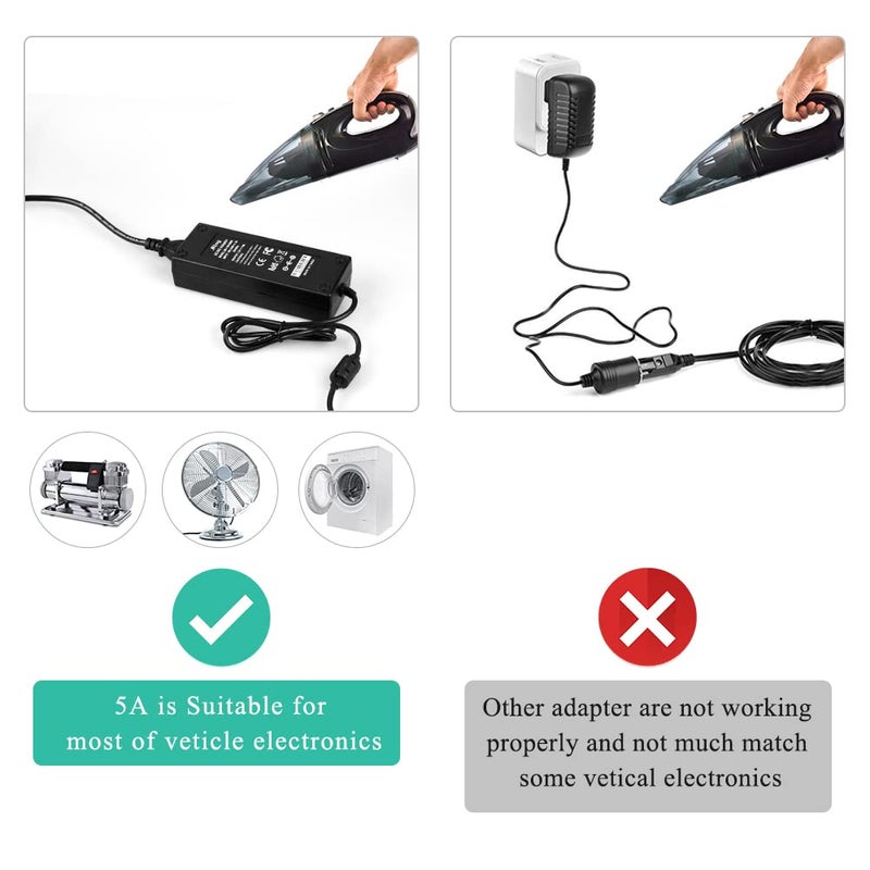 JRing AC to DC Converter, 110-220V 12V 5A 60W Car Cigarette Lighter Adapter AC/DC Power Supply Adapter Transformer, Suitable for Car Devices Electronic Products Under 60W - Image 4