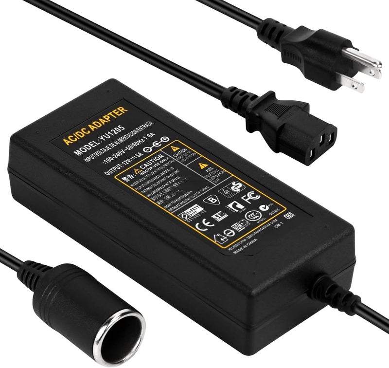 JRing AC to DC Converter, 110-220V 12V 5A 60W Car Cigarette Lighter Adapter AC/DC Power Supply Adapter Transformer, Suitable for Car Devices Electronic Products Under 60W - Image 1