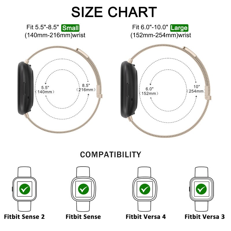 Vanjua Metal Band for Fitbit Sense 2,Sense Bands, Fitbit Versa 4,Versa 3 Bands Women Men,Versa 4 Smartwatch (Large, Champagne Gold) - Image 4