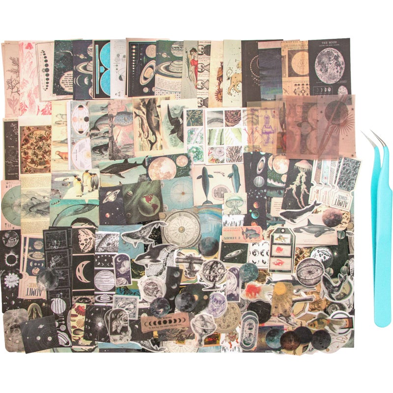 Aromoty 260 Pieces Vintage Art Scrapbooking Supplies StickersAesthetic Washi Stickers Paper Kit Stationary Junk Bullet JournalsDaily PlannerDIY Craft Tweezers Cottagecore Decor Gifts