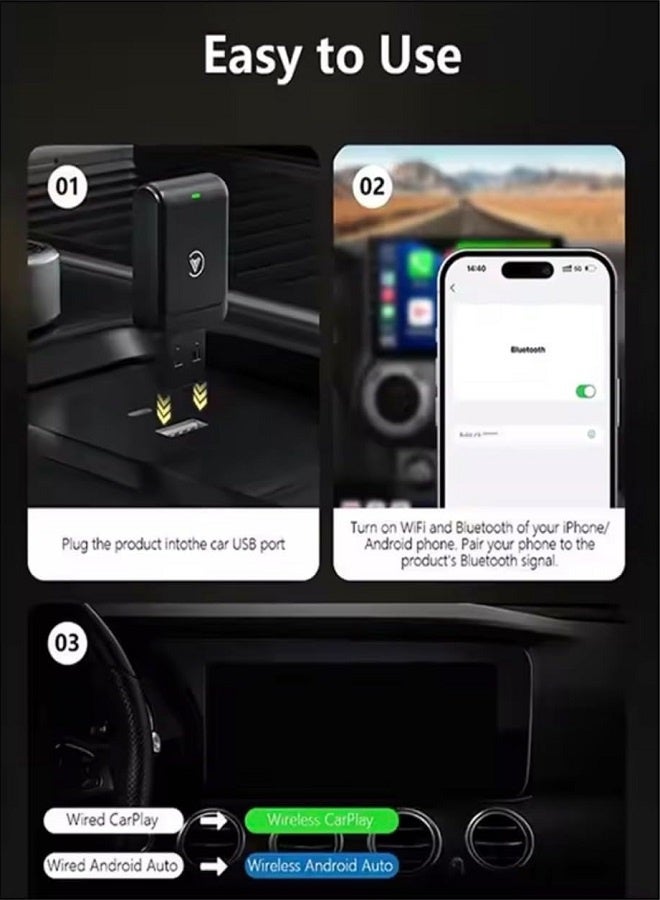 CarPlay & Android Auto Wireless Adapter – Stable Fast Connection  -  Black - Image 3