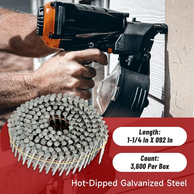 findmall 3600 Count Siding Nails 1-1/4 Inch by .092 Inch 15 Degree Ring Shank Hot-Dipped Galvanized Collated Wire Coil. Adapted to Gun Type CN55 or CN45 - Image 2