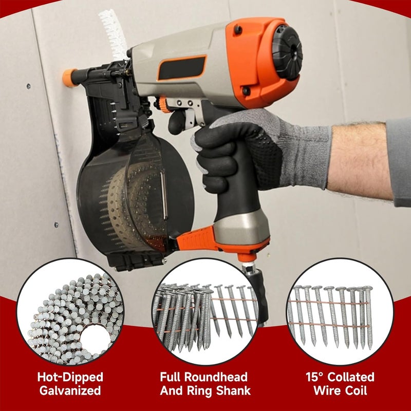 findmall 3600 Count Siding Nails 1-1/4 Inch by .092 Inch 15 Degree Ring Shank Hot-Dipped Galvanized Collated Wire Coil. Adapted to Gun Type CN55 or CN45 - Image 4