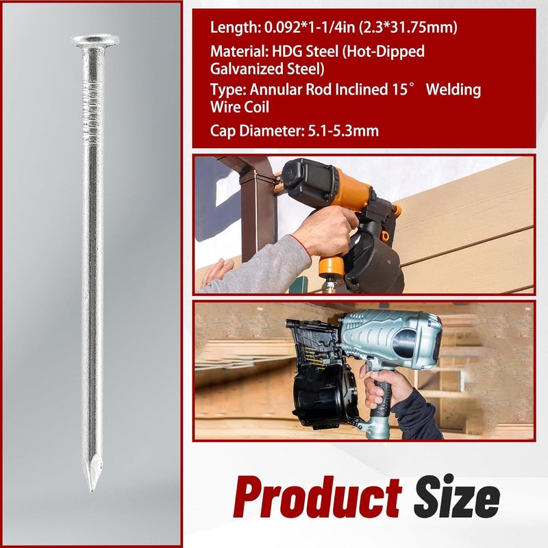 findmall 3600 Count Siding Nails 1-1/4 Inch by .092 Inch 15 Degree Ring Shank Hot-Dipped Galvanized Collated Wire Coil. Adapted to Gun Type CN55 or CN45 - Image 5