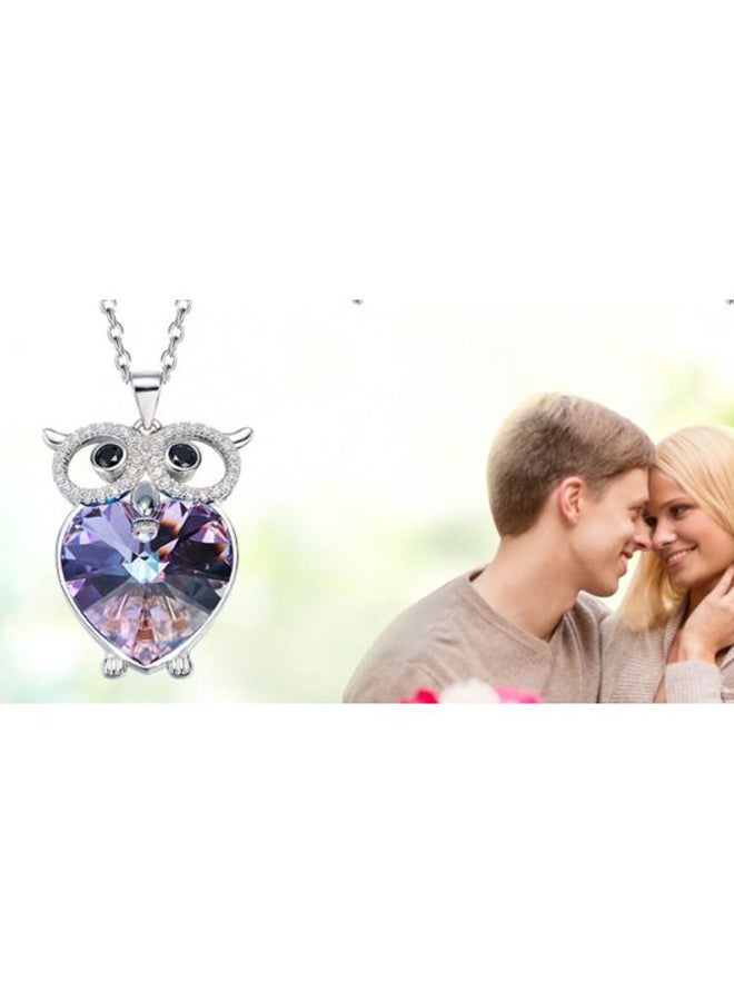 Owl Designed Crystal And Zircon Studded Pendant Necklace - Image 5