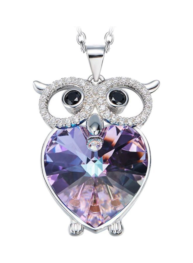 Owl Designed Crystal And Zircon Studded Pendant Necklace - Image 1