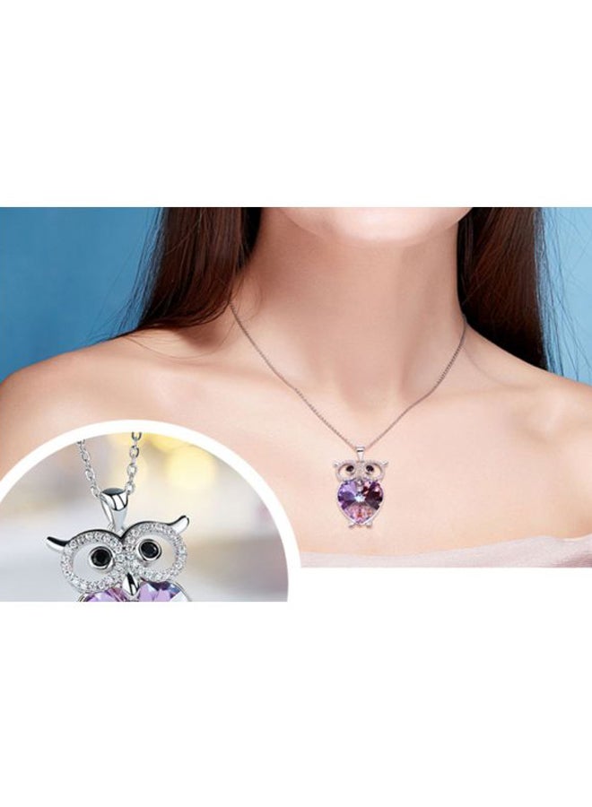 Owl Designed Crystal And Zircon Studded Pendant Necklace - Image 2