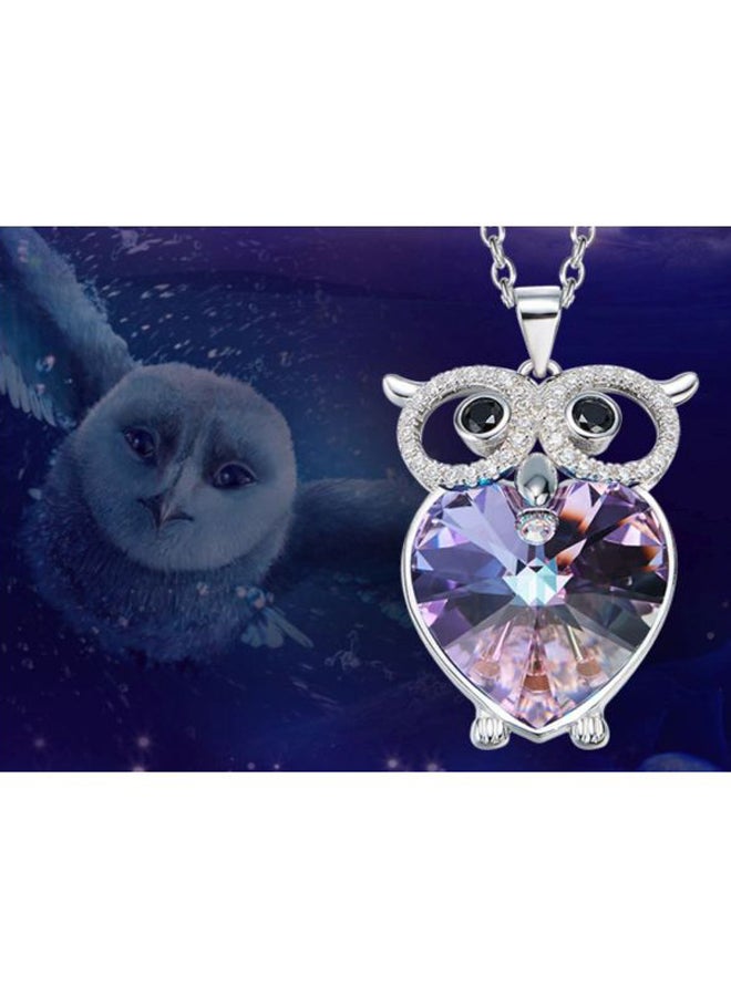 Owl Designed Crystal And Zircon Studded Pendant Necklace - Image 3