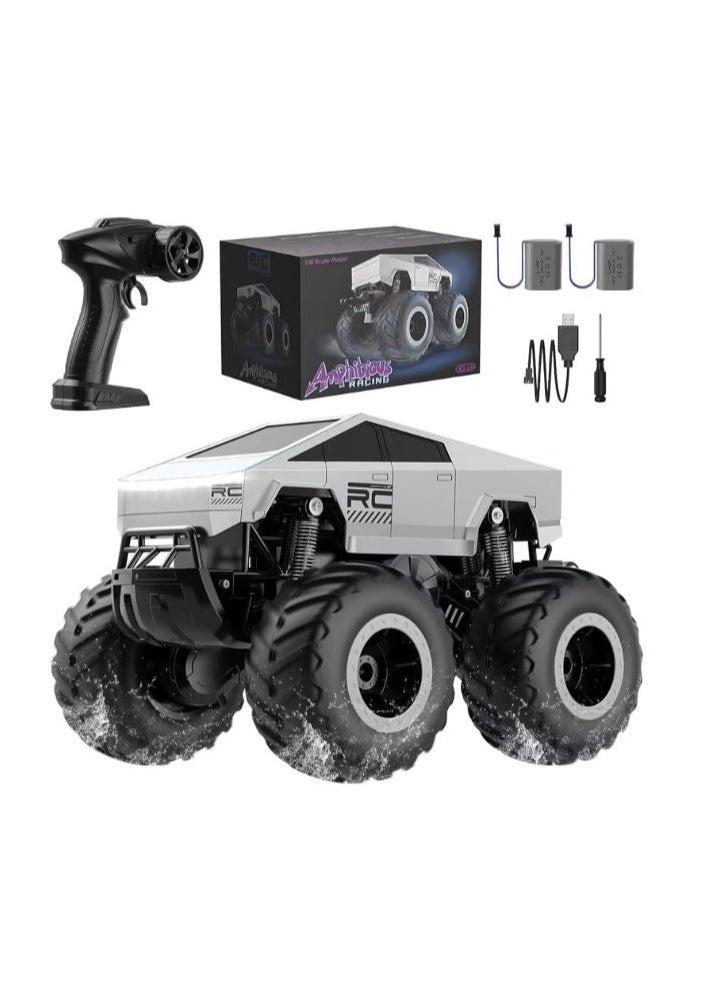 2025 Cybertruck RC Car 1:16 Scale –Remote Control Truck with 4WD, Dual Motors, LED Headlights, Waterproof All-Terrain Rock Crawler – 2.4GHz Fast Off-Road Vehicle Toy for Kids & Adults (Silver)  - Image 1