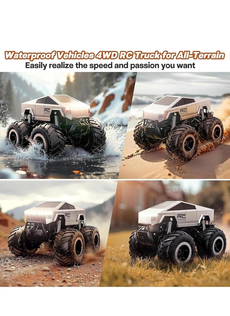 2025 Cybertruck RC Car 1:16 Scale –Remote Control Truck with 4WD, Dual Motors, LED Headlights, Waterproof All-Terrain Rock Crawler – 2.4GHz Fast Off-Road Vehicle Toy for Kids & Adults (Silver)  - Image 3