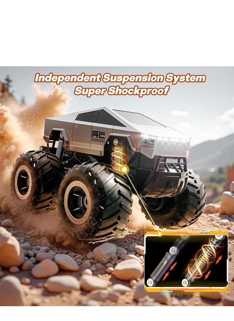 2025 Cybertruck RC Car 1:16 Scale –Remote Control Truck with 4WD, Dual Motors, LED Headlights, Waterproof All-Terrain Rock Crawler – 2.4GHz Fast Off-Road Vehicle Toy for Kids & Adults (Silver)  - Image 4