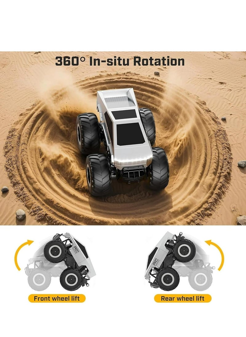 2025 Cybertruck RC Car 1:16 Scale –Remote Control Truck with 4WD, Dual Motors, LED Headlights, Waterproof All-Terrain Rock Crawler – 2.4GHz Fast Off-Road Vehicle Toy for Kids & Adults (Silver)  - Image 5