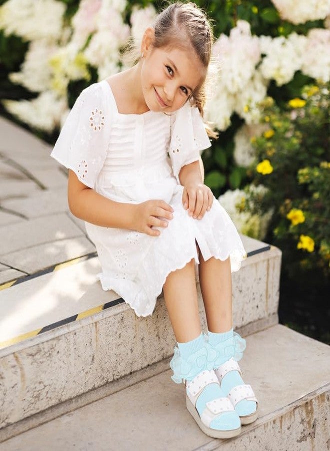 زاندو جوارب زاندو للبنات بكشكشة، مقاس 8-10 سنوات، جوارب ناعمة ومريحة، جوارب أنيقة للفساتين، جوارب دانتيل للكاحل، جوارب دانتيل مزدوجة كبيرة بحافة قابلة للطي، متوفرة باللون الوردي/الأزرق/البنفسجي، مقاس 8-10 سنوات - Image 3