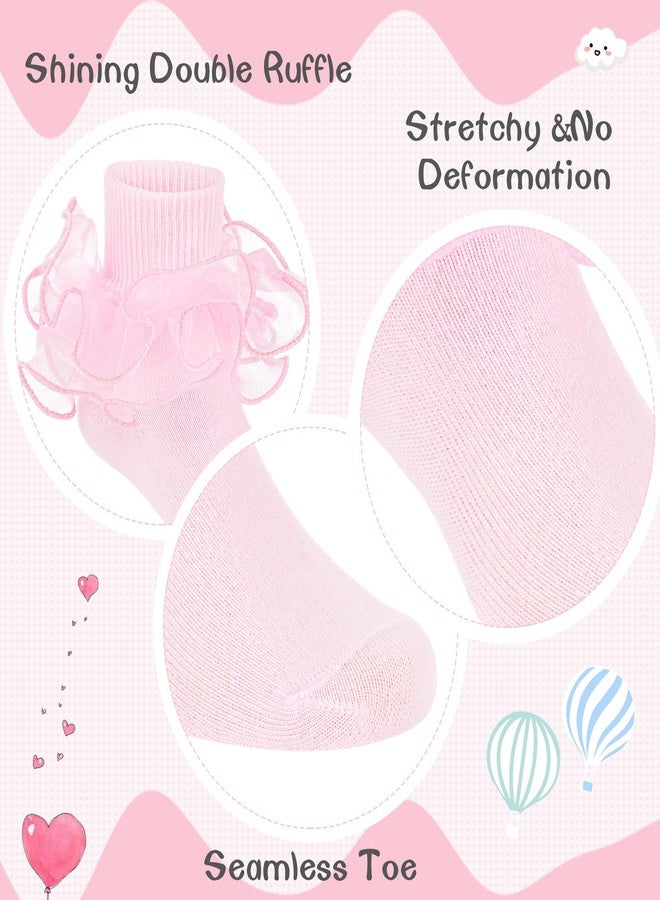 زاندو جوارب زاندو للبنات بكشكشة، مقاس 8-10 سنوات، جوارب ناعمة ومريحة، جوارب أنيقة للفساتين، جوارب دانتيل للكاحل، جوارب دانتيل مزدوجة كبيرة بحافة قابلة للطي، متوفرة باللون الوردي/الأزرق/البنفسجي، مقاس 8-10 سنوات - Image 5