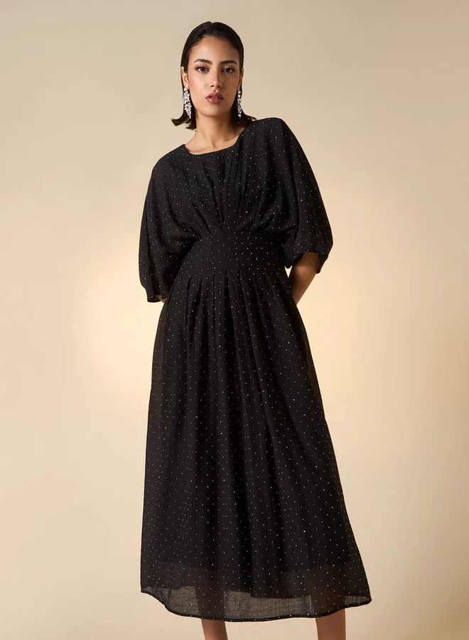 2Xtremz 2Xtremz All-Over Embellished A-line Dress with Extended Sleeves