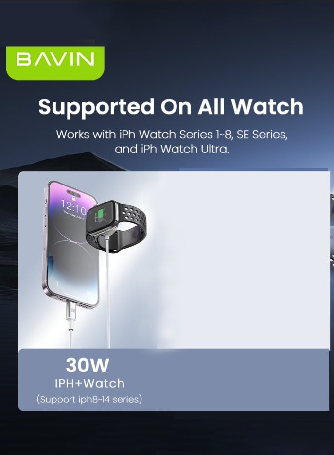 Bavin 2-in-1 USB-C Fast Charger for Apple Watch & iPhone, USB C Magnetic iWatch Charger Cord & USB-C to Lighting Cable 1m, Fast Charging i-Watch Series Ultra/9/8/7/6/SE/5, for Phone 14/13/12/11 Series - Image 2