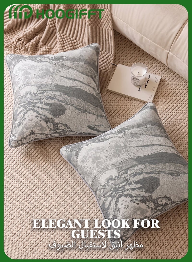 HOOGIFFT Luxury Sand-Flow Jacquard Cushion Covers (Set of 2, 45x45cm) - Marble Texture, Silk-Feel Reverse & Hidden Zipper, Premium Decor for Sofa/Majlis (Covers Only, No Insert) - Image 3