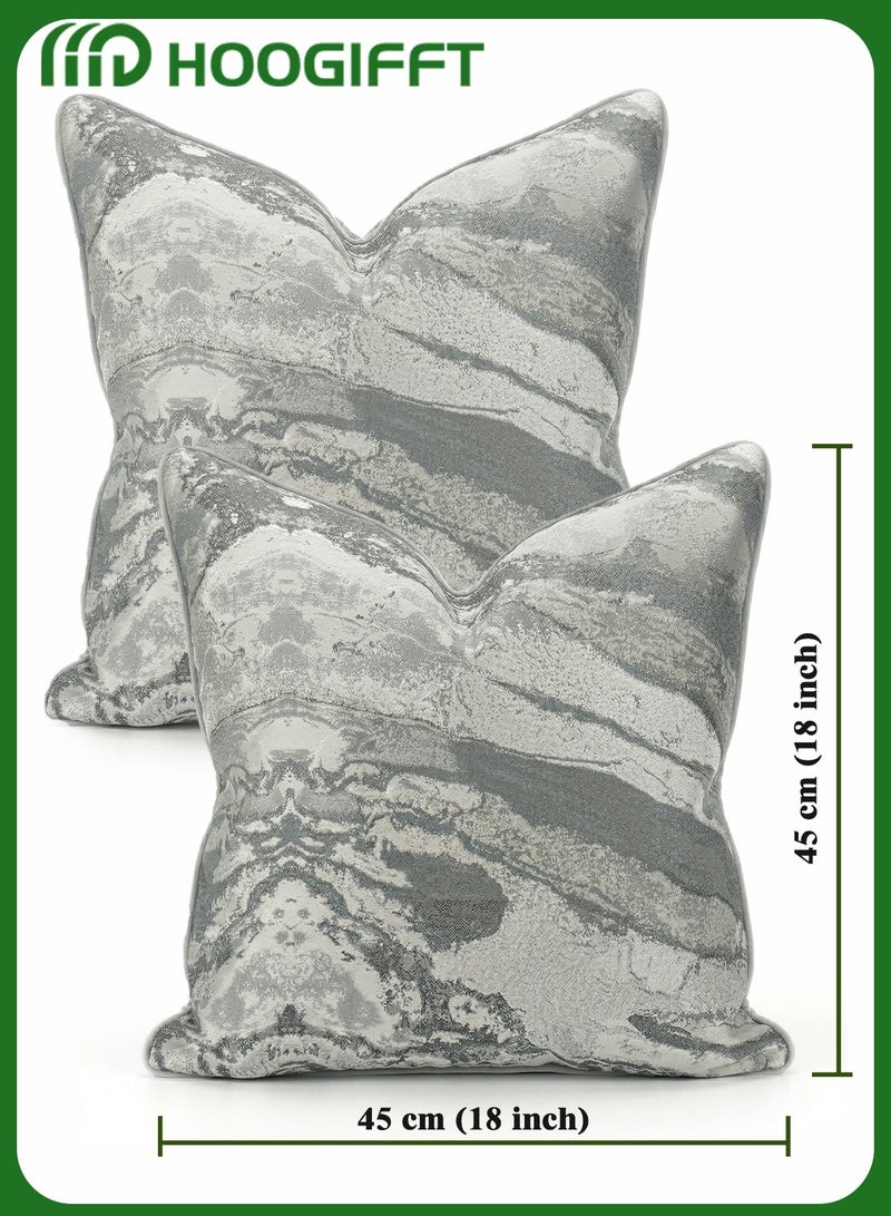 HOOGIFFT Luxury Sand-Flow Jacquard Cushion Covers (Set of 2, 45x45cm) - Marble Texture, Silk-Feel Reverse & Hidden Zipper, Premium Decor for Sofa/Majlis (Covers Only, No Insert) - Image 2
