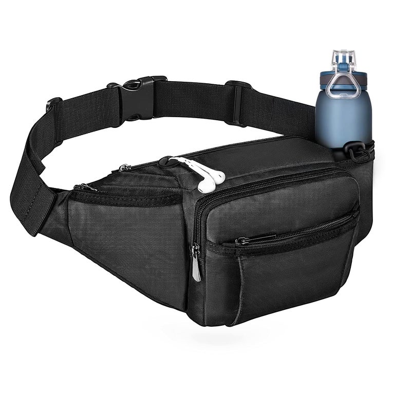 NOOLA Fanny Pack with Water Bottle Holder for Men Women Large Hiking Waist Bag Hip Bum Bag Adjustable Strap Belt Bag 6 Zipper Pocket for Running Cycling Traveling Dog Walking Workout Outdoor Black - Image 1